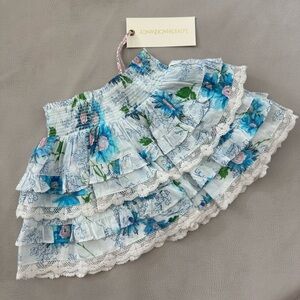 LoveShackFancy White and Blue Floral Toddler Skirt
